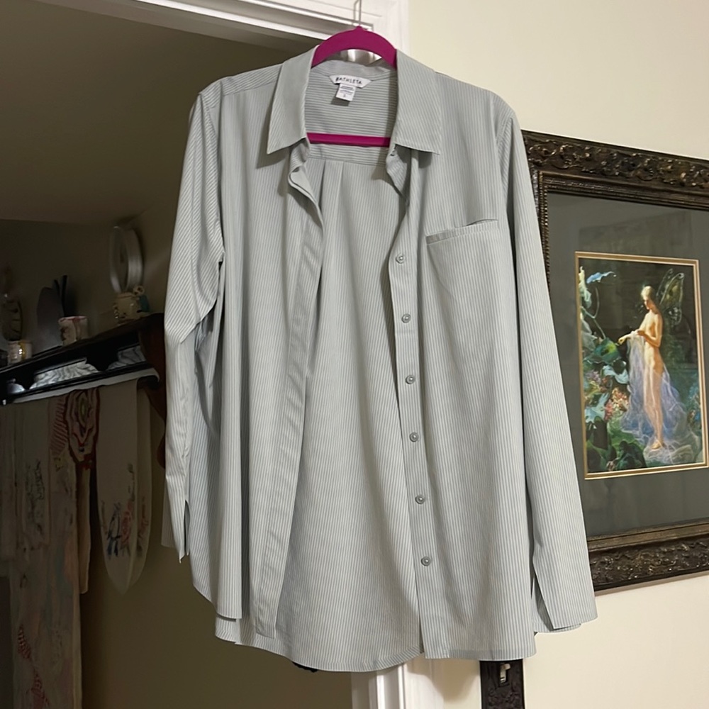 Gray pinstripe, Athleta blouse